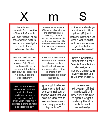 Would you rather Bingo Card