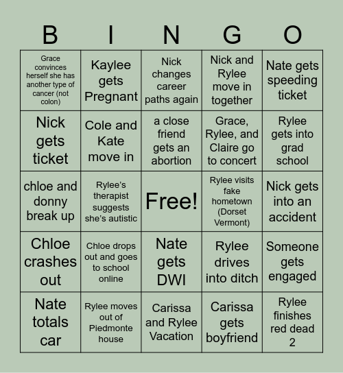 Rylee’s 2025 Bingo Card Bingo Card