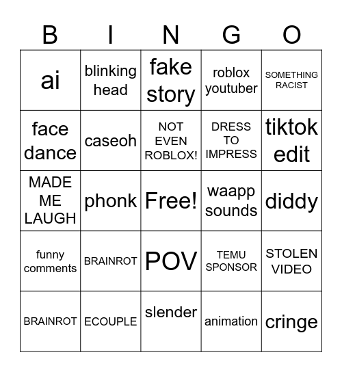roblox bingo Card