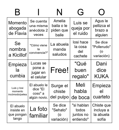 Family Christmas Bingo Card