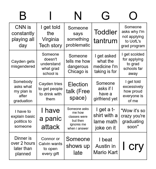 Family Christmas Bingo Card