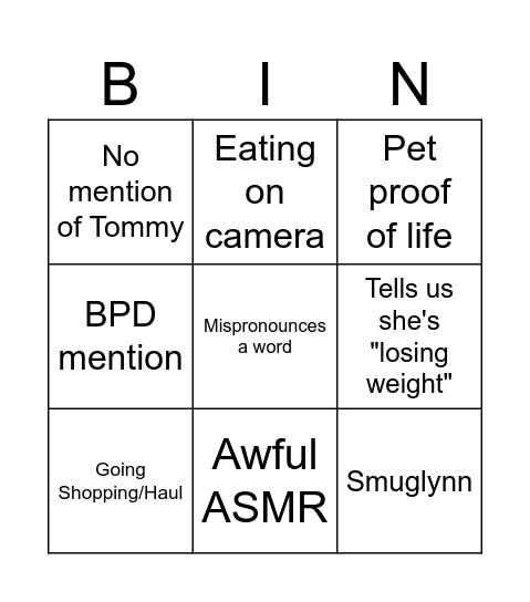 Mop Legs Bingo Card