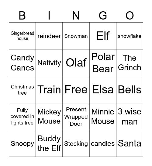 Christmas Lights Bingo Card