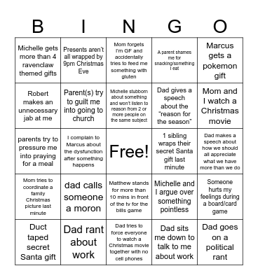 Family Christmas Bingo Card