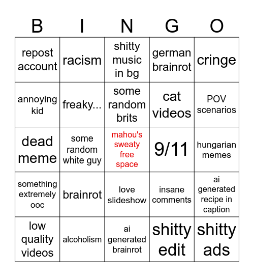 instagram reels bingo Card