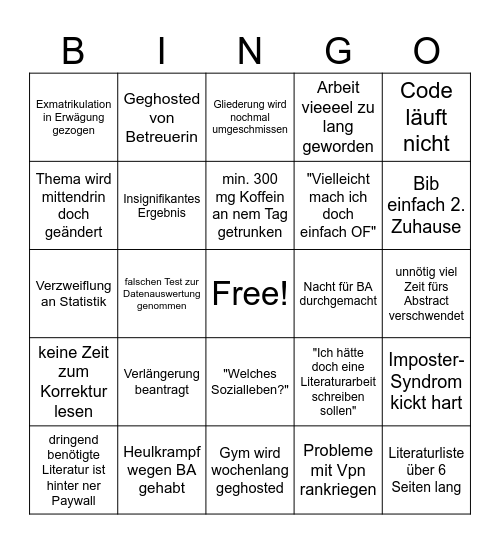 Psycho BA Grind Bingo Card