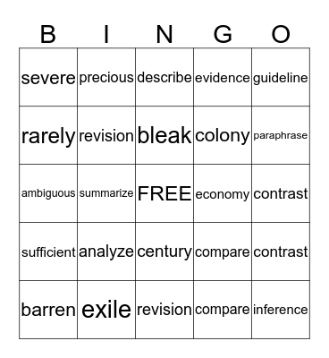 Vocabulary  Bingo Card