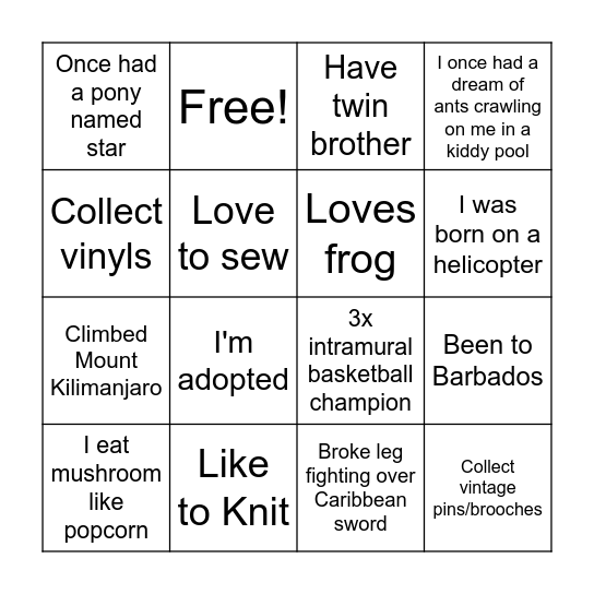 Brick's Bingo Card