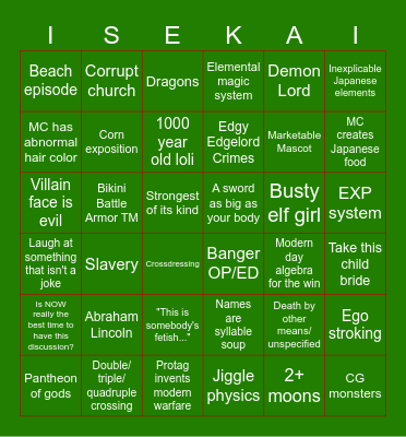 Christmas Isekai Bingo Card