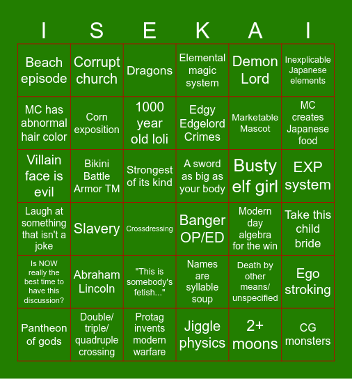 Christmas Isekai Bingo Card