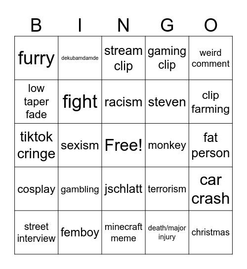 reels Bingo Card