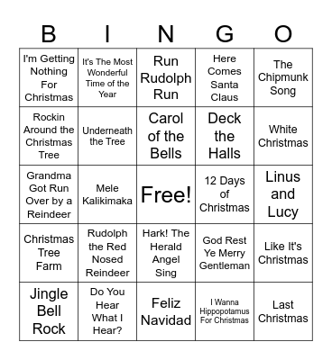 Christmas Song Bingo Card