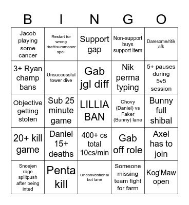 Altus 5v5 BINGO Card