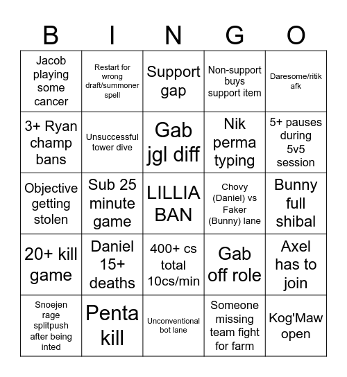 Altus 5v5 BINGO Card