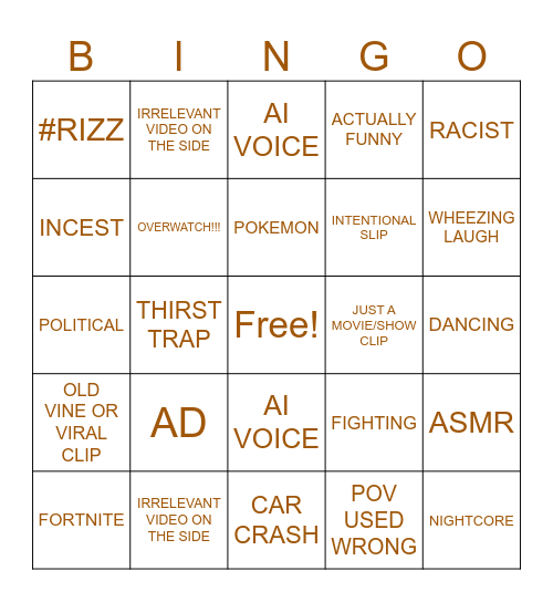 TIKTOK BINGO Card