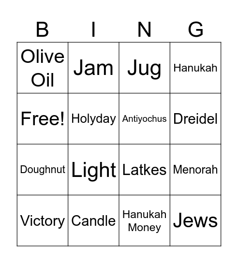 Hanukah Bingo Card
