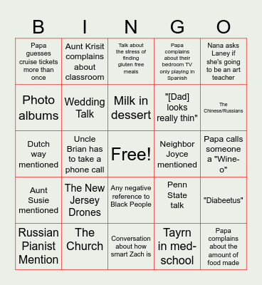 Hoover Family Bingo Card
