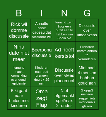 Kerst bingo Card