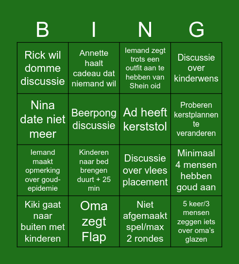 Kerst bingo Card