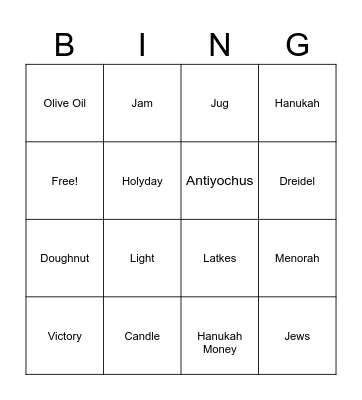 Hanukah Bingo Card