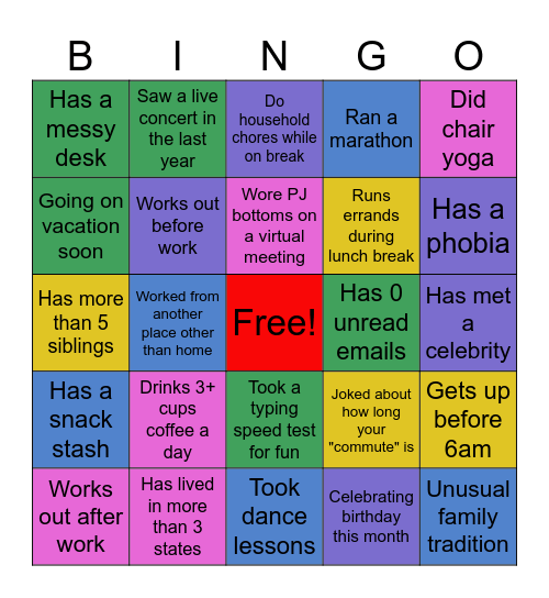 Get To Know You Bingo Card