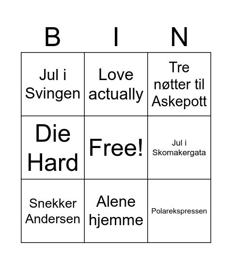 Julefilmbingo Card