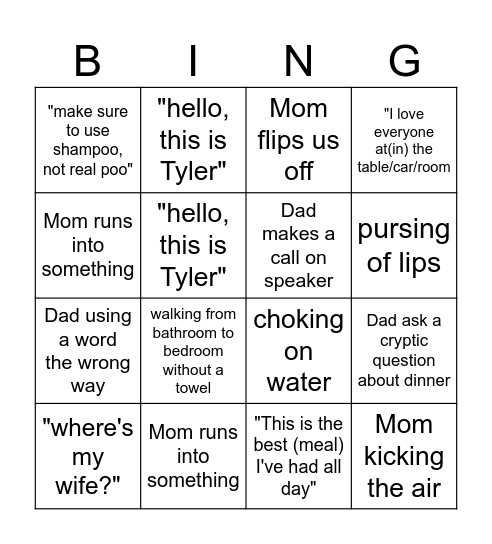 Mom and Dad Bingo Card