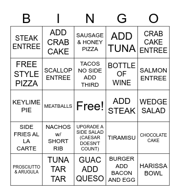 TK BINGO (starts at 5:30, write table numbers down) Bingo Card