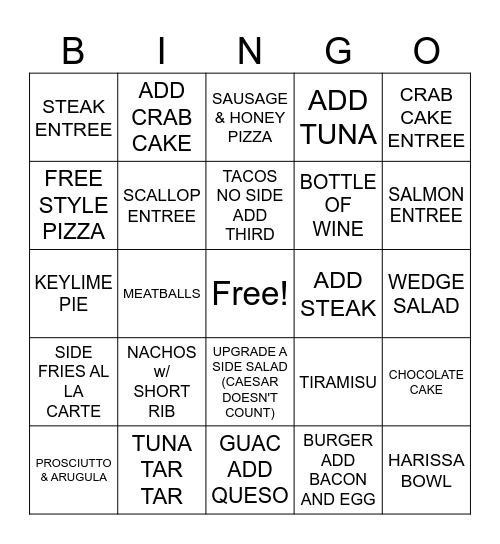 TK BINGO (starts at 5:30, write table numbers down) Bingo Card