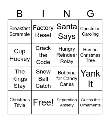 Christmas Games 2024 Bingo Card
