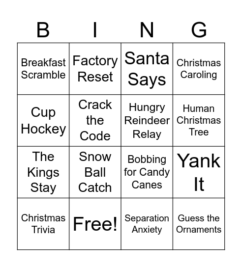 Christmas Games 2024 Bingo Card