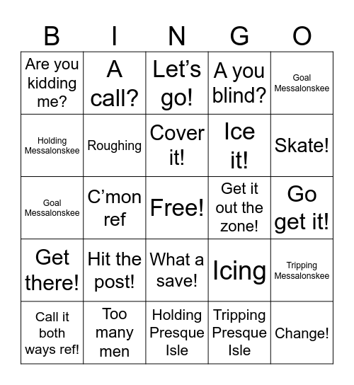 HS hockey bingo Card