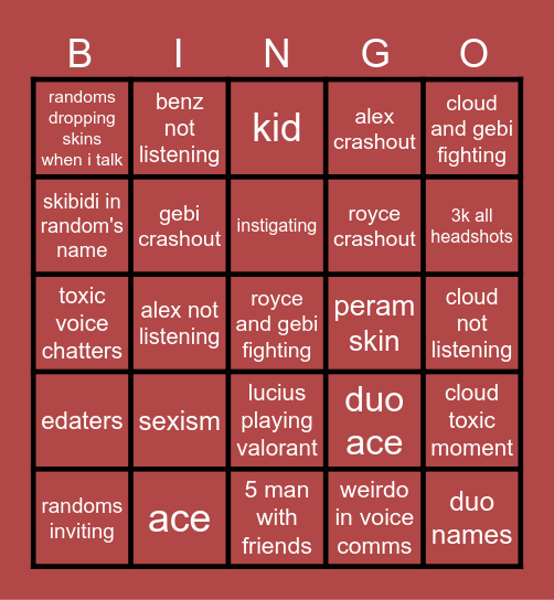 VALORANT Bingo Card