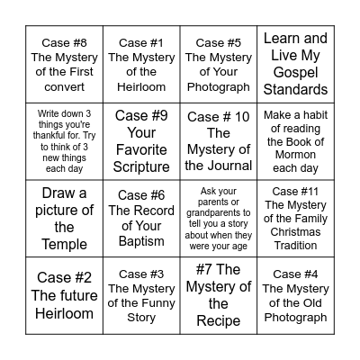Family History Detective Bingo Card