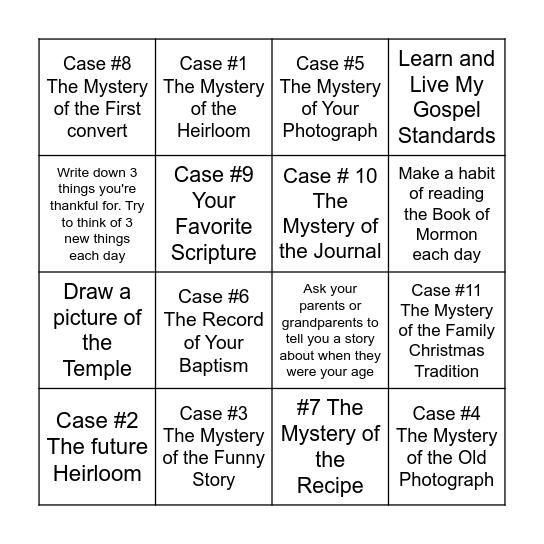 Family History Detective Bingo Card