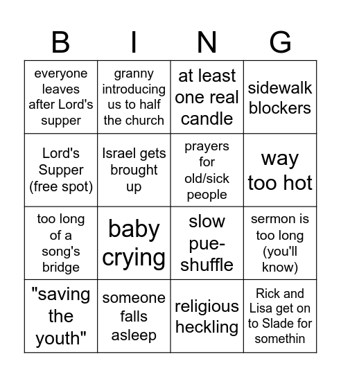 CHURCH Bingo Card