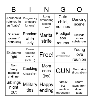 Xmas movies with the fam Bingo Card