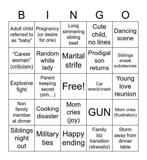 Xmas movies with the fam Bingo Card