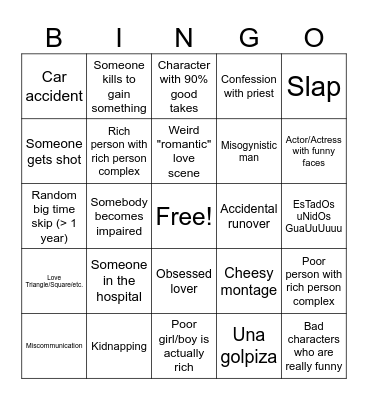 Telenovela Bingo Card