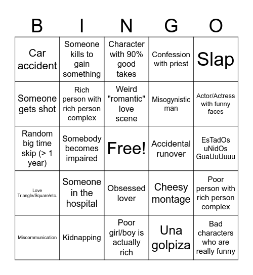 Telenovela Bingo Card
