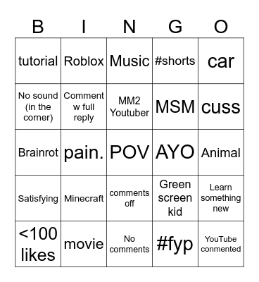 Untitled Bingo Card