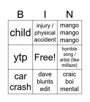 ben reels Bingo Card