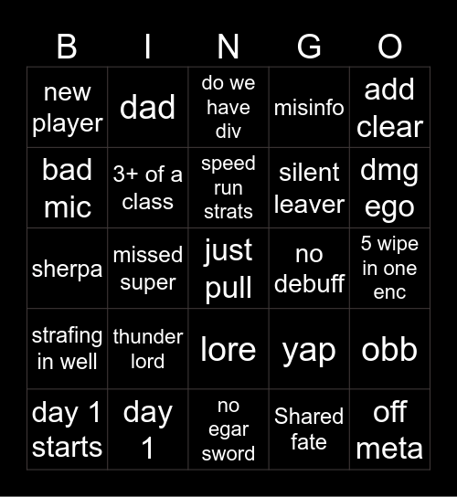 destiny 2 bingo Card