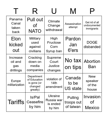 TRUMP 2024 PREDICTIONS Bingo Card