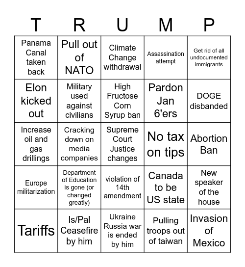 TRUMP 2024 PREDICTIONS Bingo Card