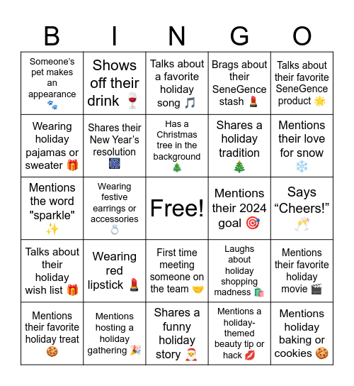 Holiday Laughter & Lipstick Bingo Card