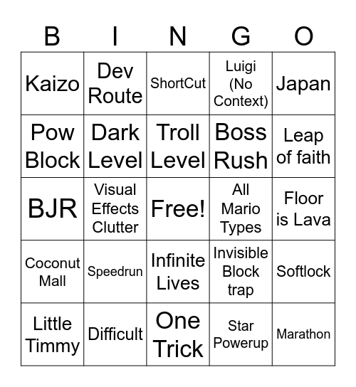 Mario maker 2 Bingo Practice Bingo Card