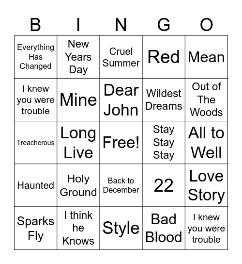 SWIFTIE!!! Bingo Card