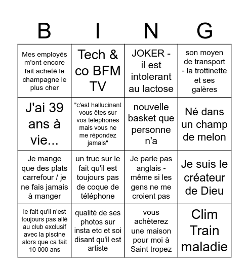 FREDERIC JAUBERT Bingo Card