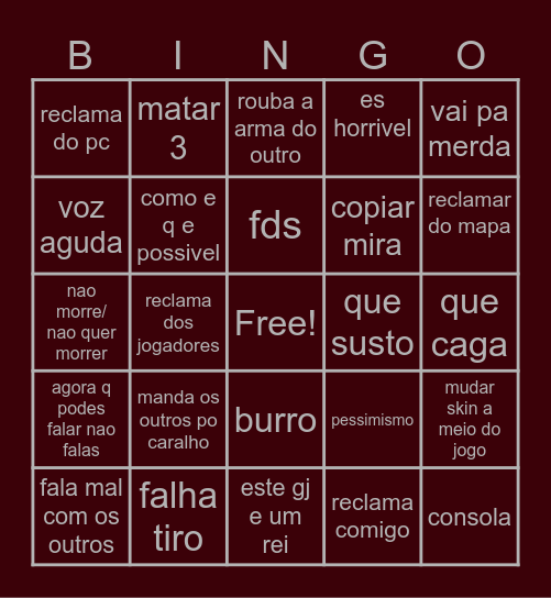 cs com o meu amor Bingo Card